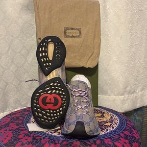Gucci Gray , purple and Beige Patterned Sneakers